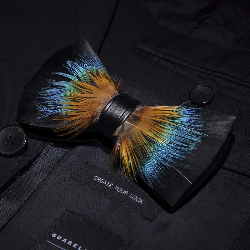 RBOCOTT Feather Pre-tied Bow tie Leather Bowtie and Brooch Sets for Men(14) - Image 4